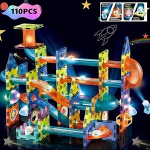 BINZKBB Light Magnetic Tiles Building Blocks for kids,3D Clear STEM Magnets Construction Toys,110PC