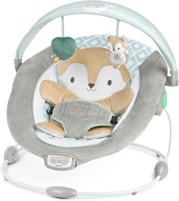 Ingenuity InLighten Baby Bouncer Seat with Light Up-Toy Bar and Bunny Tummy Time Pillow Mat - Kitt, Newborn and up