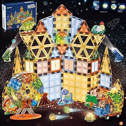 110PCS Magnetic Tiles Toys,Clear 3D Lighted Magnetic Building Blocks Educational Construction Set