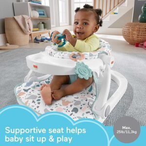 Fisher-Price Portable Baby Chair with Tray and 2 Baby Toys, Sit-Me-Up Floor Seat, Pacific Pebble, HPF45