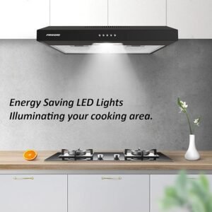 FIREGAS 60cm Visor Cooker Hood LED Extractor Hood Under Cabinet Hood Wall Mounted Extractor Fan Kitchen 600 mm Top Vented Range Hood,Black