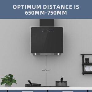 FIREGAS 60cm Cooker Hood with Brushless Motor, Tempered Glass & Stainless Steel Extractor Hood with Touch Screen, LED Lights and Recirculating,Black