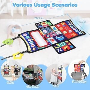 URMYWO Tissue Box Sensory Montessori Toy with Mirror, 6 in 1 Baby Toy 0-6-12 Months