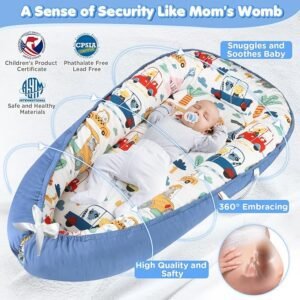 URMYWO Baby Lounger Nest Cover for Newborn (Blue-car)