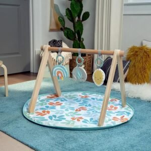 Ingenuity: ity by Ingenuity, Sun Valley Wooden Toy Arch & Play Mat, Foldable A-Frame Bar with 3 Removable Toys, Machine-Washable Mat, Unisex, for Ages 0-36 Months