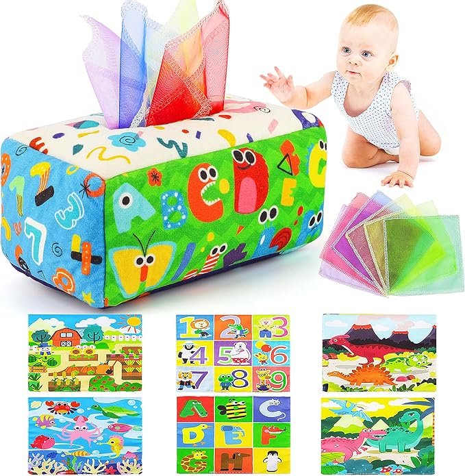 URMYWO Baby Toys 6 to12 Months, Baby Tissue Box Toy, Sensory Toys for Babies, Toys for 1 Year Old Boy Girl
