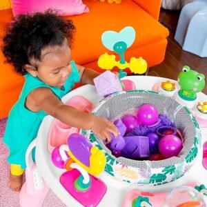 Bright Starts, Bounce Bounce Baby 2-in-1 Activity Center Jumper and Table - Playful Palms with 7 Interactive Toys