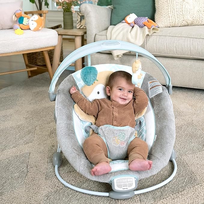 Ingenuity InLighten Baby Bouncer Seat with Light Up-Toy Bar and Bunny Tummy Time Pillow Mat - Kitt, Newborn and up