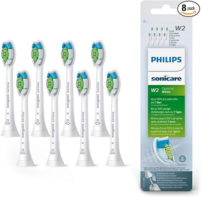 Philips Sonicare Original W2 Optimal White Standard Sonic Toothbrush Heads - 8 Pack in White
