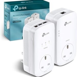 TP-Link TL-PA8033PKIT AV1300 3-Port Gigabit Passthrough 2x2 MIMO Powerline Adapter Starter Kit, No Configuration Required, UK Plug
