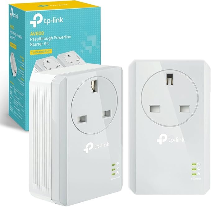 TP-Link TL-PA4010PKIT Passthrough Powerline Adapter Starter Kit, No Configuration Required, UK Plug, Pack of 2