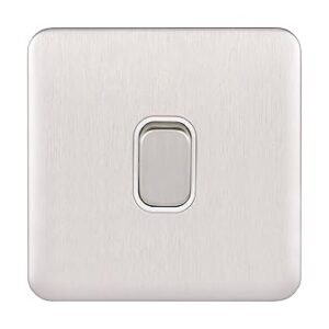 Schneider Electric Lisse Screwless Deco - Single 2 Way Light Switch, 10AX, GGBL1012WSS, Stainless Steel with White Insert