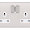 Schneider Electric Lisse Screwless Deco - Switched Double Power Socket, 13A, GGBL3020WSS, Stainless Steel with White Insert