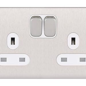 Schneider Electric Lisse Screwless Deco - Switched Double Power Socket, 13A, GGBL3020WSS, Stainless Steel with White Insert