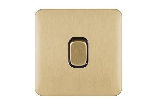 Schneider Electric Lisse Screwless Deco - Single 2 Way Light Switch, 10AX, GGBL1012BSB, Satin Brass with Black Insert