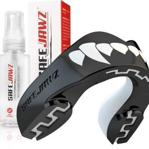 SAFEJAWZ Sports Mouthguard/Gum Shield, Case and Cleaner Spray 50ml Bundle for Rugby, Boxing, Martial Arts,
