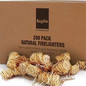 KEPLIN Natural Firelighters - 200 Pack | Eco Friendly Wood Firelighters | Quick Wood Wax Flame Fire Starters | Safe to Use | Ideal for Stoves, Open Fires, BBQ's & Pizza Ovens