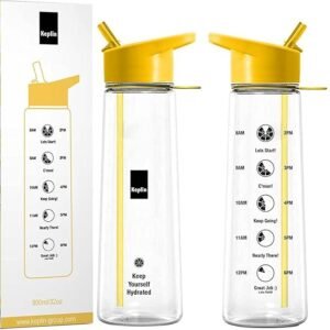 KEPLIN Premium 900ml Water bottle with Straw | BPA-Free, Daily Water Intake Bottle with Time Markings | Leakproof Sports Water Bottle, Ideal for Gym, Office, Cycling & Running (Yellow)
