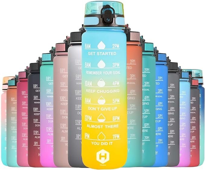 HOMEEX 1 Litre Water Bottle Motivational Fitness Sport Water Bottles with Straw & Time Maker, BPA-free Plastic Drink Bottle 1l Design for,Gym (Yellow and Blue)
