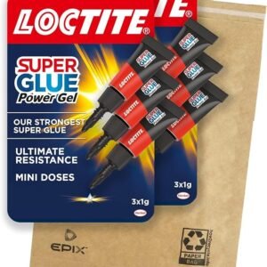 Loctite Mini Trio Power Gel, Strong Super Glue Gel for Repairs, All Purpose Adhesive for Flexible Materials, Easy to Use Clear Glue, 3 x 1g x 2