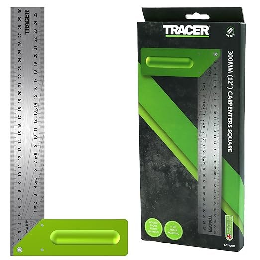 TRACER Carpenters Square 300mm (12 Inch). Carpentry Marking Tool. Try Square with 2 sets of angle lines