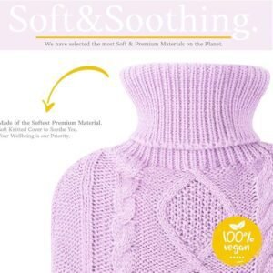 Hot Water Bottle with Cover - Premium Soft Knitted Cover - 1.8l Large Capacity - Hot Water Bag for Pain Relief, Neck and Shoulders, Back & Cosy Nights - Great Gift for Women (Purple)