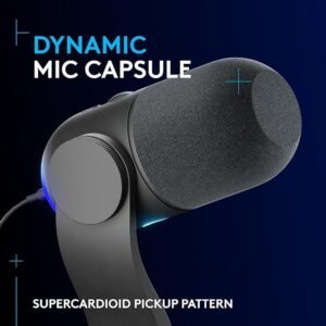 Logitech G Yeti GX Dynamic RGB Gaming Microphone with LIGHTSYNC, USB Mic for Streaming, Supercardioid, USB Plug and Play for PC/Mac - Black