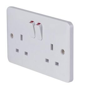 Schneider Electric Lisse White Moulded - Switched Double Power Socket, Single Pole, 13A, GGBL3020S, White