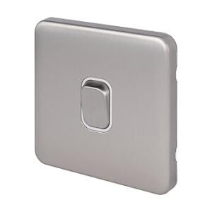Schneider Electric Lisse Screwless Deco - Single 2 Way Light Switch, 10AX, GGBL1012WSS, Stainless Steel with White Insert