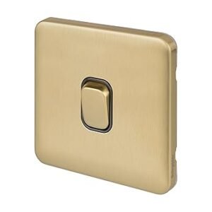 Schneider Electric Lisse Screwless Deco - Single 2 Way Light Switch, 10AX, GGBL1012BSB, Satin Brass with Black Insert