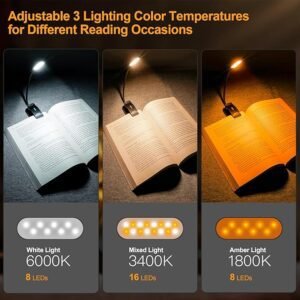 Gritin 16 LED Reading Light, Book Light 3 Eye-Protecting Modes Book Lamp