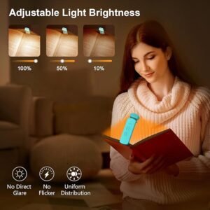 Gritin LED Book Light Rechargeable, Eye Caring Reading Light Lamp Clip on Book