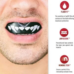 SAFEJAWZ Sports Mouthguard/Gum Shield, Case and Cleaner Spray 50ml Bundle for Rugby, Boxing, Martial Arts,