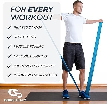 Coresteady Resistance Band For Men & Women - Exercise Band to Build Strength, Flexibility, Muscle & Tone - For Fitness, Stretching, Pilates, Physio & Yoga - With Exercise Guide
