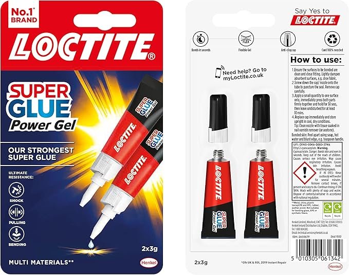 Loctite Gel Instant Super Glue, Strong All-Purpose Clear Glue for Repairs, Clear Various Materials, Easy to Use Instant Super Glue, 2 x 3g, Transparent