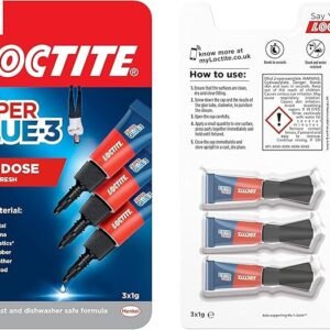 Loctite Universal, Strong All Purpose Adhesive for Repairs, Clear Glue for Various Materials, Easy to Use Instant Super Glue, Convenient Travel Size 3 x 1g x 2