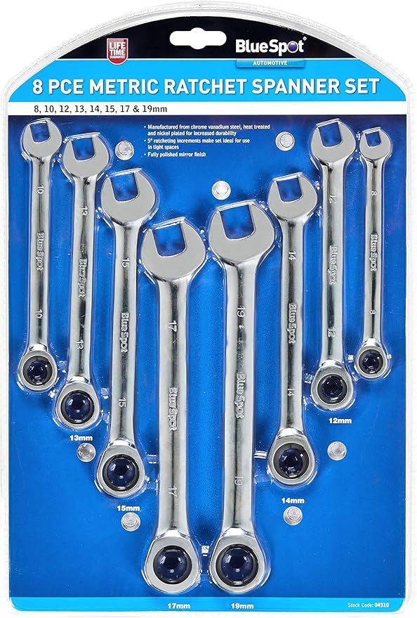 Blue Spot Tools 4310 B/SPOT 8 - 19 mm Ratchet Spanners (8-Piece)