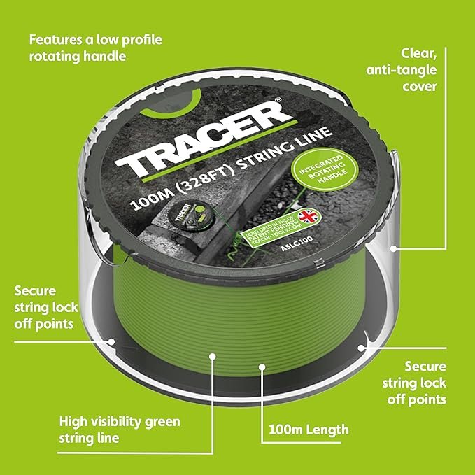 Tracer 100m String Line - Anti-Tangle, High Visibility Green Builders String Line