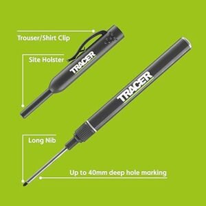 Tracer Long Nib Marker Pens, Marker Pens for Deep Hole Marking with Holster and Built in Trouser/Shirt Clip. Pack of 2