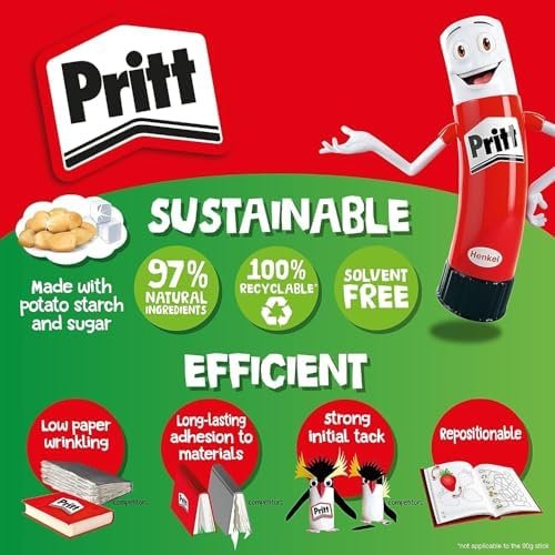 Pritt Glue Stick, Safe & Child-Friendly Craft Glue for Arts & Crafts Activities, Strong-Hold adhesive for School & Office Supplies, 43g (Pack of 5)