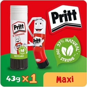 Pritt Glue Stick, Safe & Child-Friendly Craft Glue for Arts & Crafts Activities, Strong-Hold adhesive for School & Office Supplies, 1x43g Pritt Stick, white