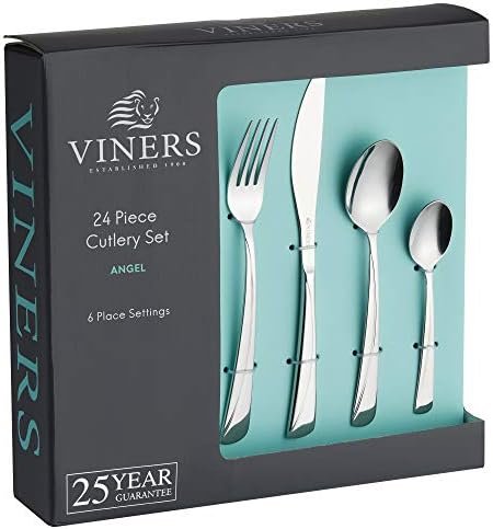 Viners Angel Cutlery Set - Elegant Mirror Polished Flatware Gift Box with 25 Year Guarantee, 24 Piece