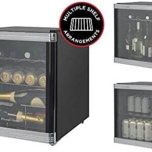 Russell Hobbs Mini Fridge 12 Bottle/46L Freestanding Black Table Top Mini Beer & Wine Fridge, LED Light with Glass Door RHGWC1B