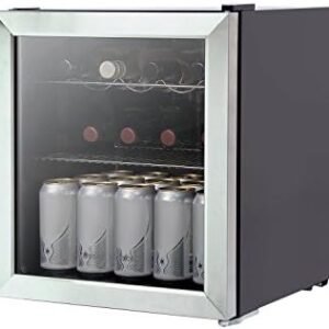 Russell Hobbs Mini Fridge 12 Bottle/46L Freestanding Stainless Steel Table Top Mini Beer & Wine Fridge, LED Light with Glass Door RHGWC3SS
