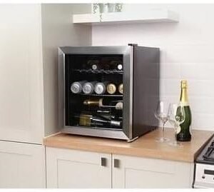 Russell Hobbs Mini Fridge 12 Bottle/46L Freestanding Stainless Steel Table Top Mini Beer & Wine Fridge, LED Light with Glass Door RHGWC3SS