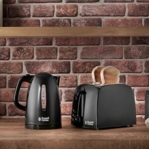 Russell Hobbs Textures Electric 1.7L Cordless Kettle (Fast Boil 3KW, Black premium plastic, matt & high gloss finish, Removable washable anti-scale filter, Push to open lid, Perfect pour spout) 21271
