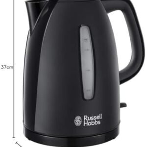 Russell Hobbs Textures Electric 1.7L Cordless Kettle (Fast Boil 3KW, Black premium plastic, matt & high gloss finish, Removable washable anti-scale filter, Push to open lid, Perfect pour spout) 21271