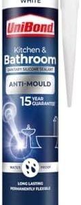 UniBond Anti-Mould White, Waterproof Mould Protection Kitchen & Bathroom Sealant, Long-lasting White Silicone Sealant, Powerful Shower Sealant, 1 x 274g Cartridge