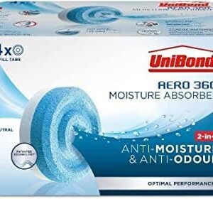 UniBond AERO 360° Moisture Absorber Neutral Refill Tab, ultra-absorbent and odour-neutralising, for AERO 360° Dehumidifier, Condensation Absorbers, 450 g ( Pack of 4)