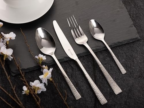 Viners 24 Piece Stainless Steel Cutlery Set. Viners Splendour Hammered Effect Cutlery Set. Dishwasher Safe. 25 Year Guarantee